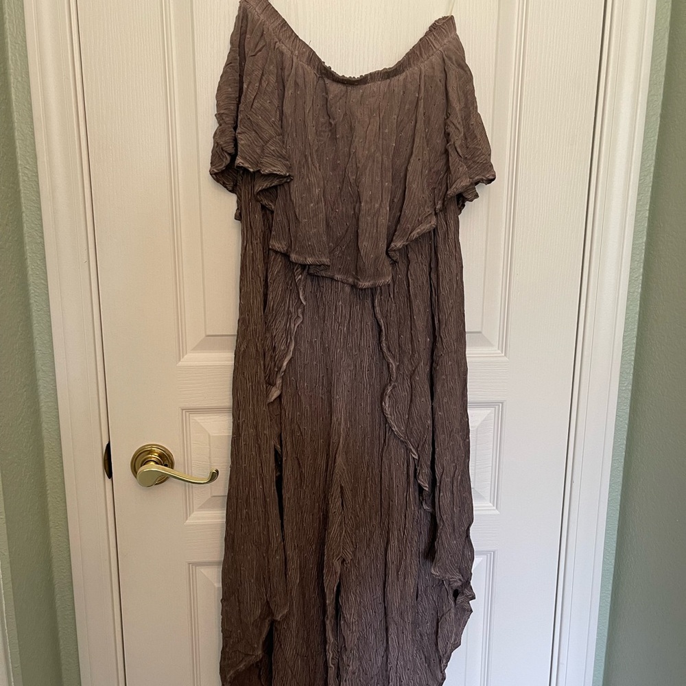 Kori Taupe Grey Strapless Palazzo Jumpsuit Size M
